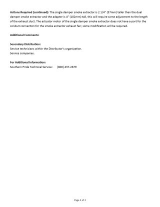 Service bulletin text describing the height difference and conduit modification needed when installing the new smoke extractor